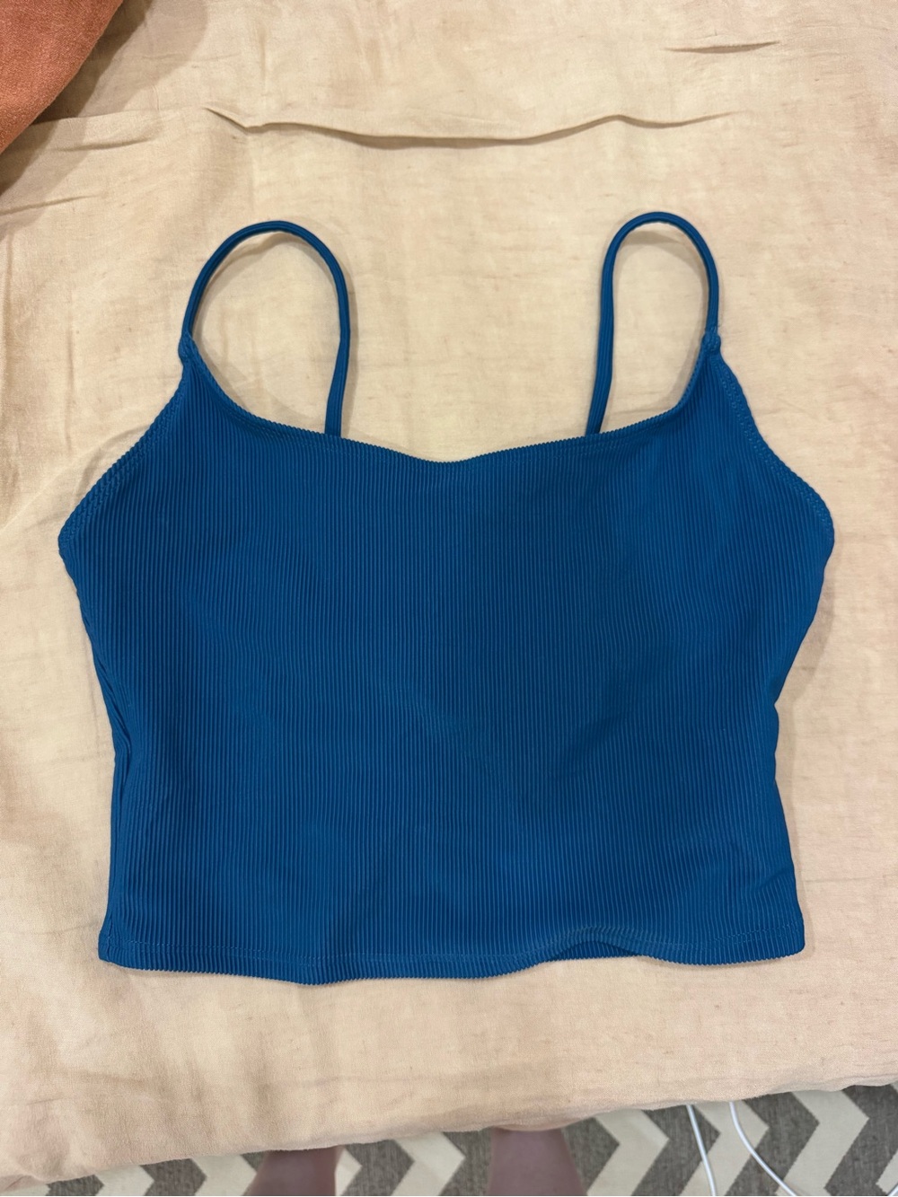 Onzie Blue Ribbed Spaghetti Strap Crop Top